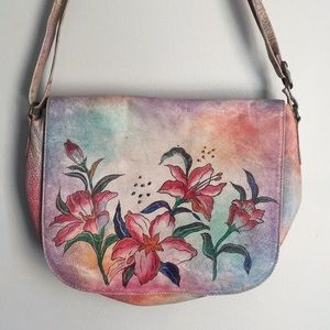 The animal hand printed leather bag colorful